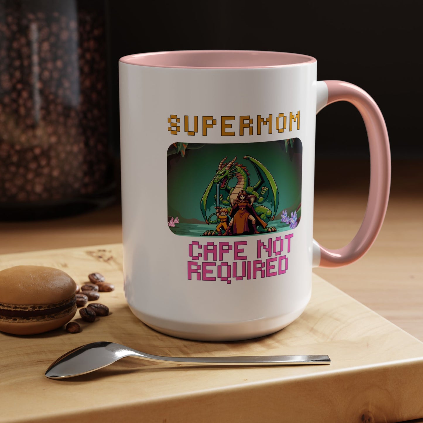 Dungeon Crawling Coffee Mug — "Supermom: Cape Not Required" Accent Mug (11/15oz)