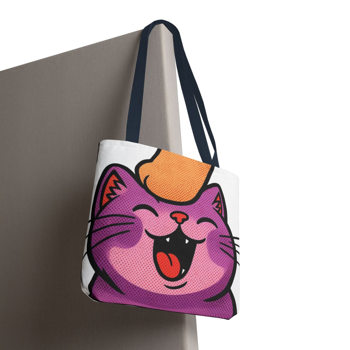 Happy Purple Cat Tote Bag — Cute Kawaii Cat Face AOP Tote