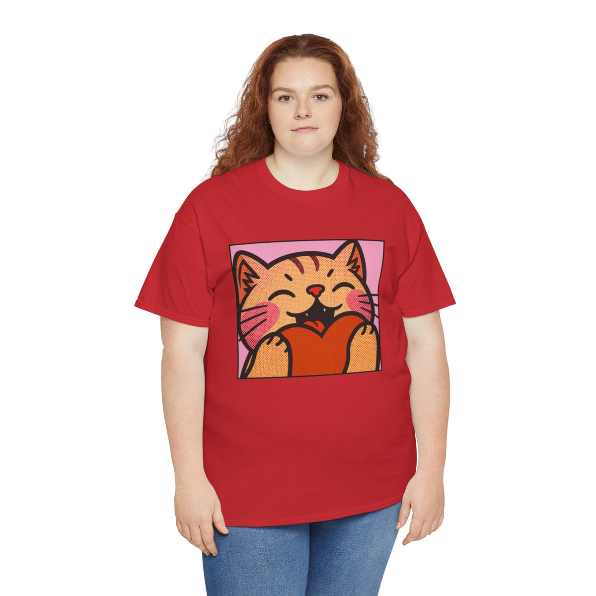 Cute Cat Holding Heart T‑Shirt — Cute Kitty Love Graphic Tee