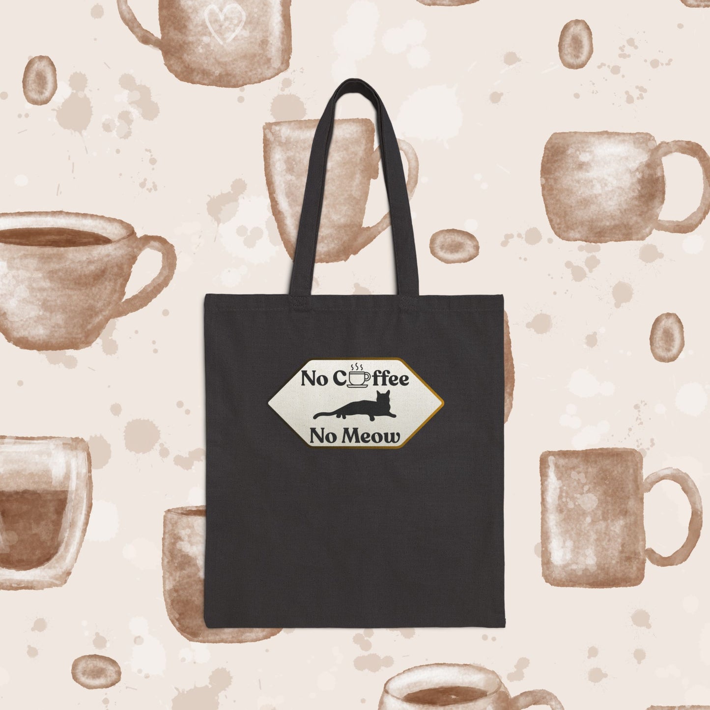 No Coffee No Meow Canvas Tote Bag – Sarcastic Coffee Cat Sign, Funny Cat Lover Coffee Tote