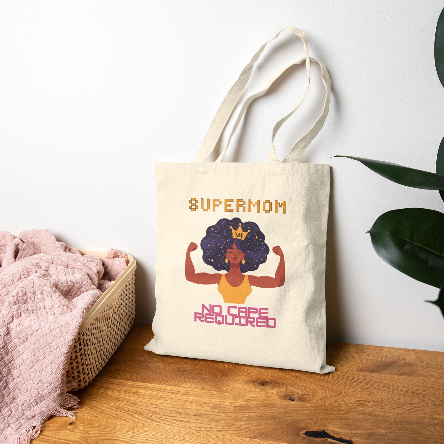 "Supermom, No Cape Required" — Cotton Tote Bag, Strong Mom Gift