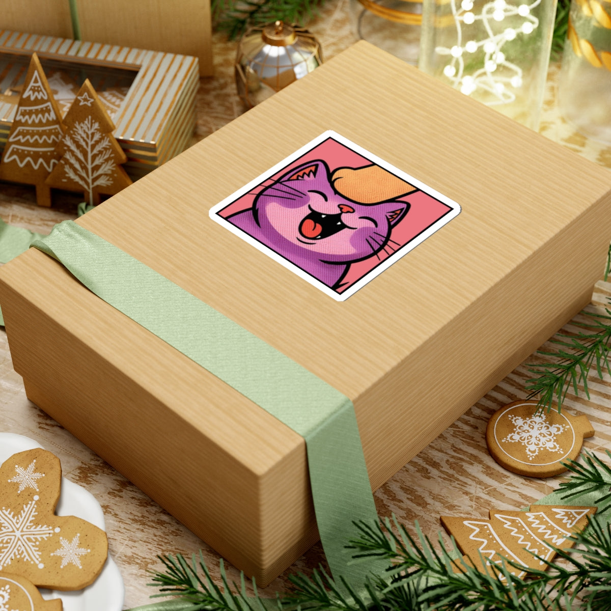 Twitch Emote "Pet Me, Purrfectly Happy!" Cute Cat Kiss-Cut Sticker