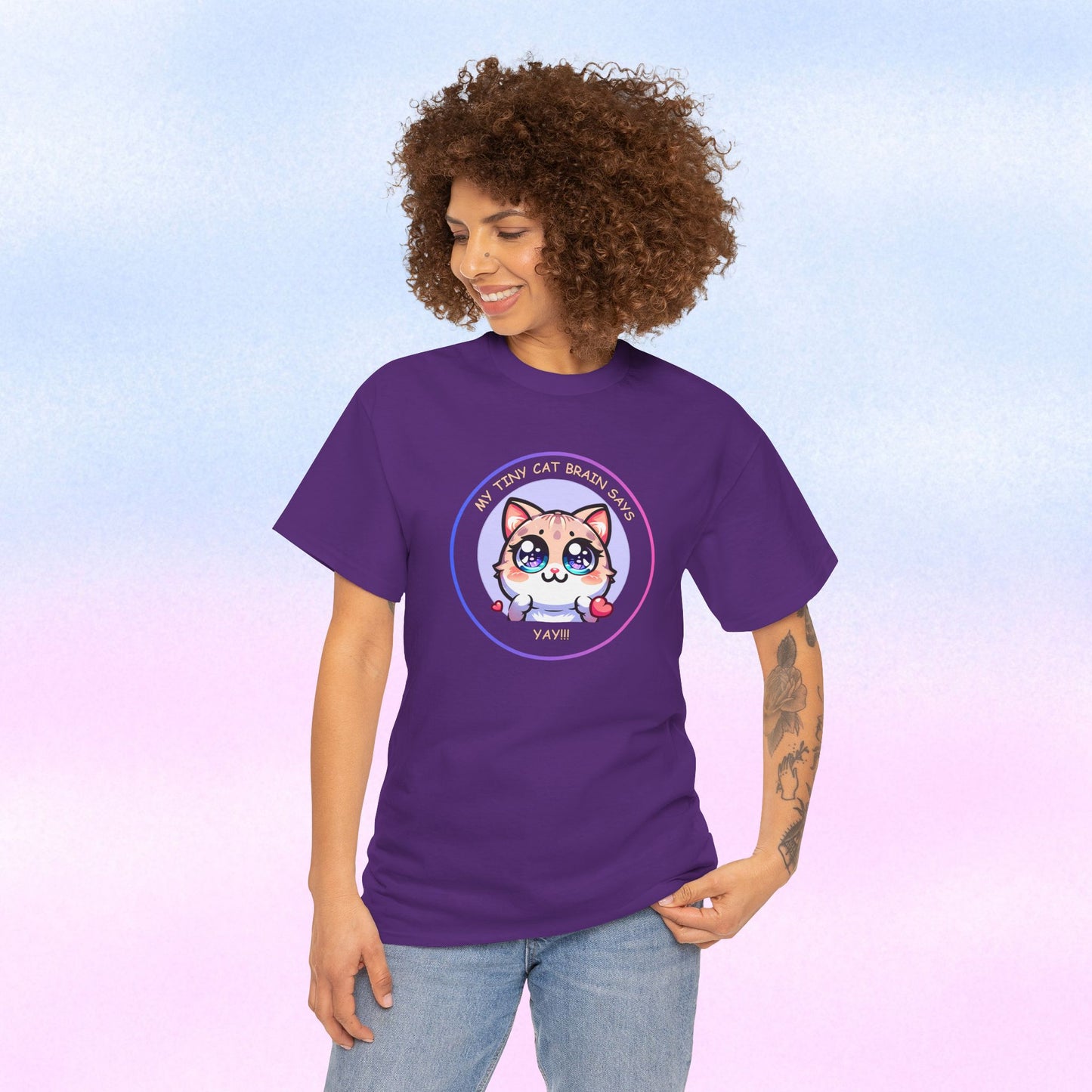 Kawaii Cat Mood Emote Tee — "My Tiny Cat Brain Says, Yay!"