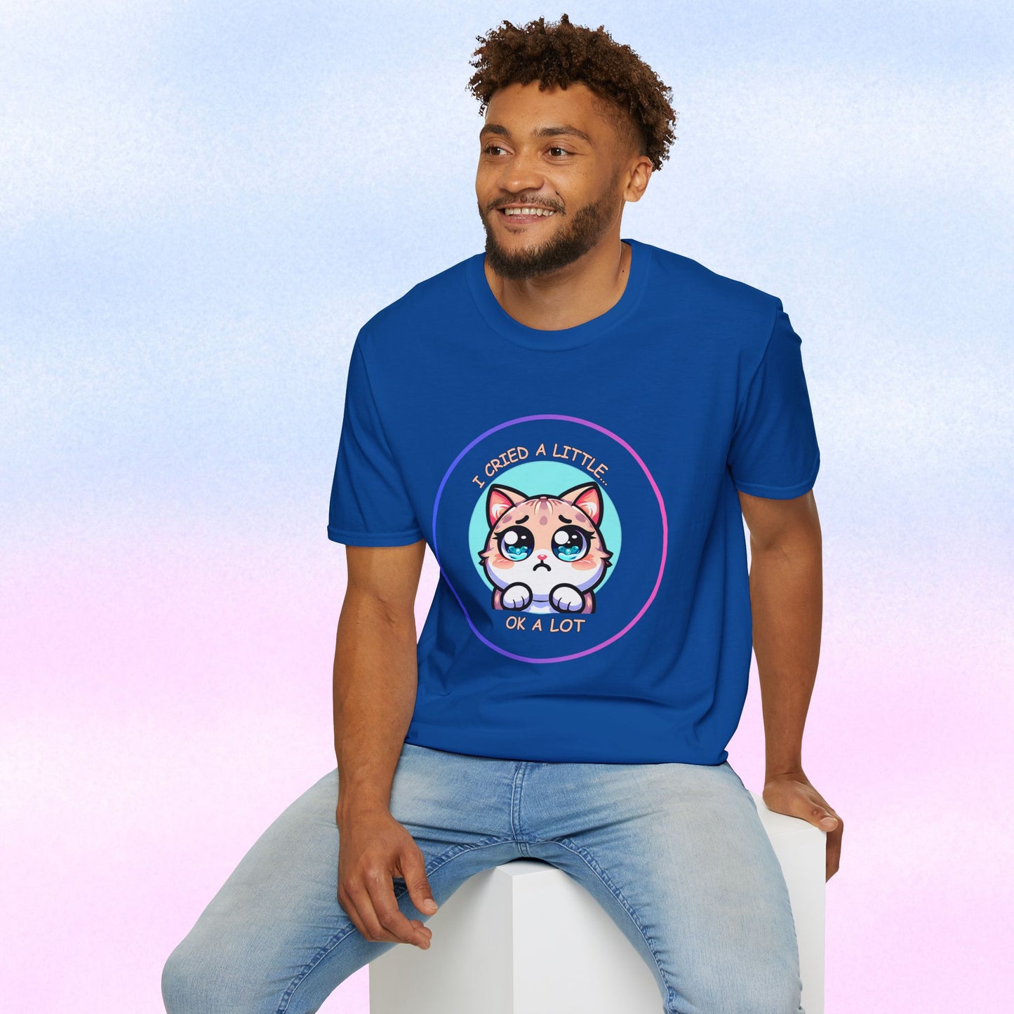 I Cried a Little.... OK a Lot - Sad Kawaii Cat Illustration T-Shirt | Cute Crying Kitty Graphic