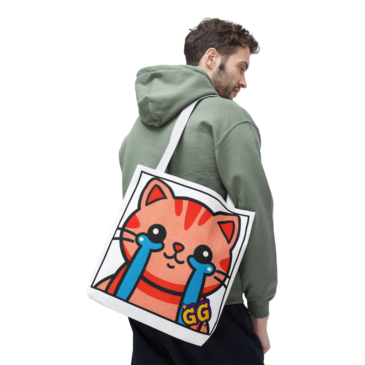 Good Game Tears of Joy - Cute Crying Cat Tote Bag – Kawaii Pop Art Cat Emote GG