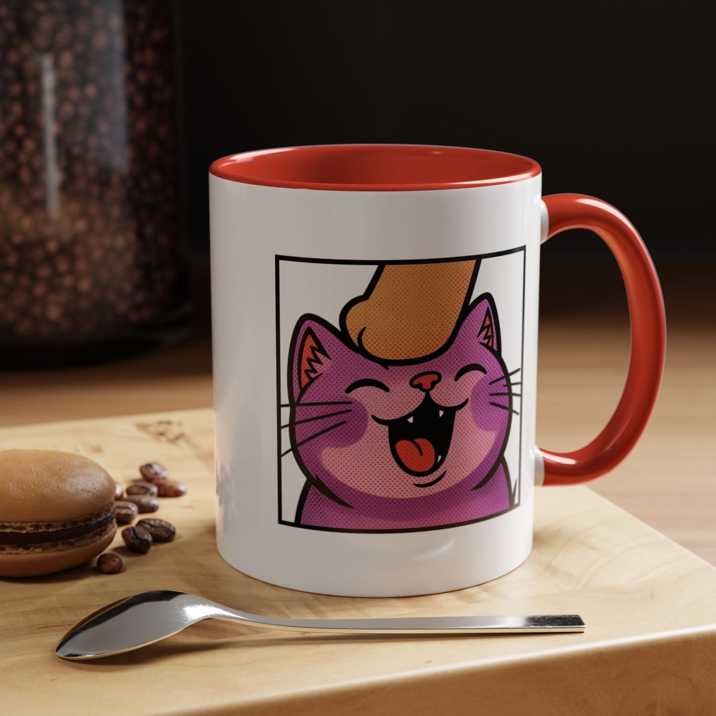 Pet Me, Purrfectly Happy Twitch Emote Cat Accent Coffee Mug – Cute Smiling Cat Illustration (11/15oz)