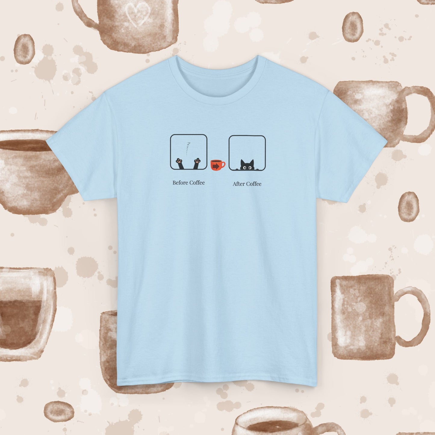 Before Coffee / After - Minimalist Coffee Cat Lover Graphic Tee