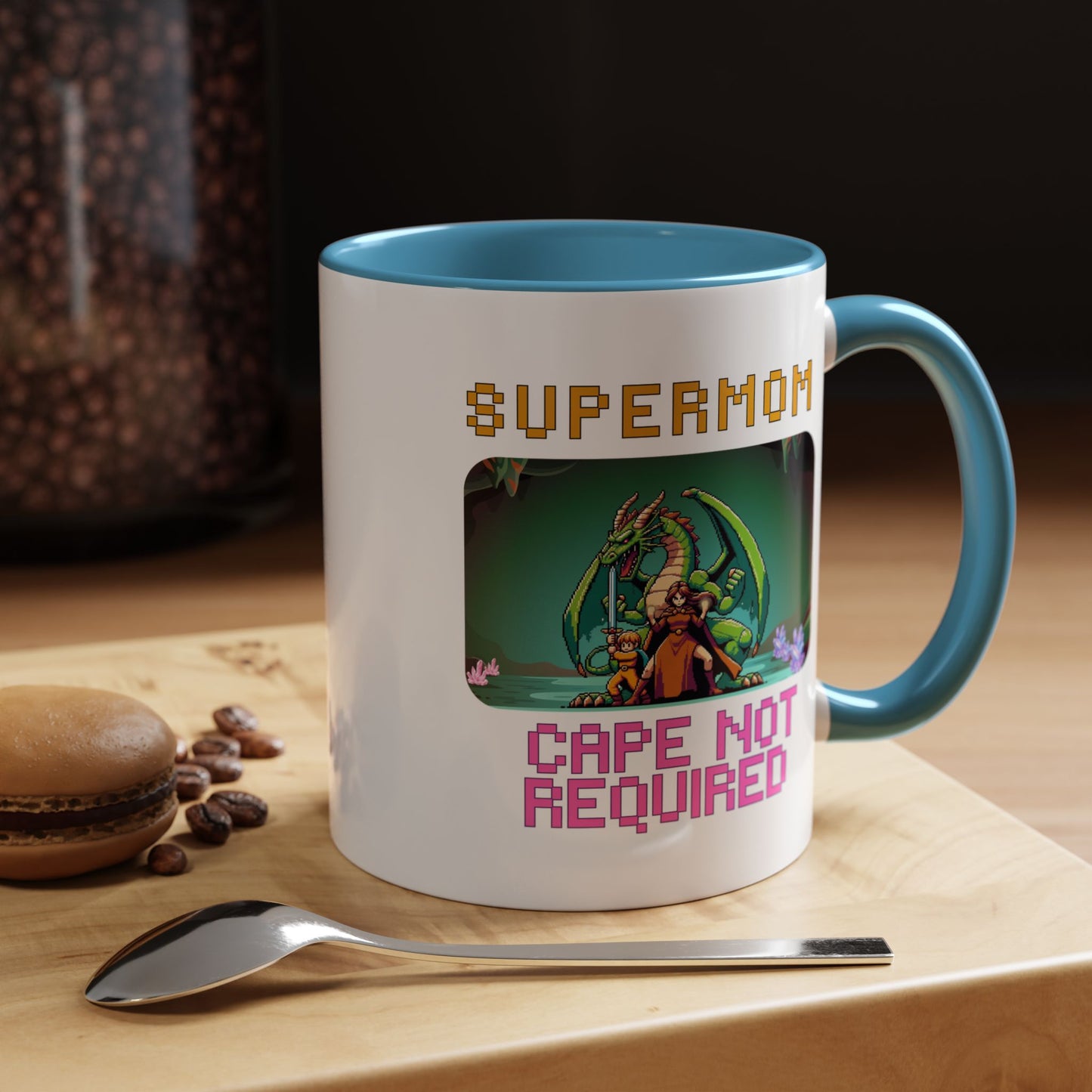 Dungeon Crawling Coffee Mug — "Supermom: Cape Not Required" Accent Mug (11/15oz)