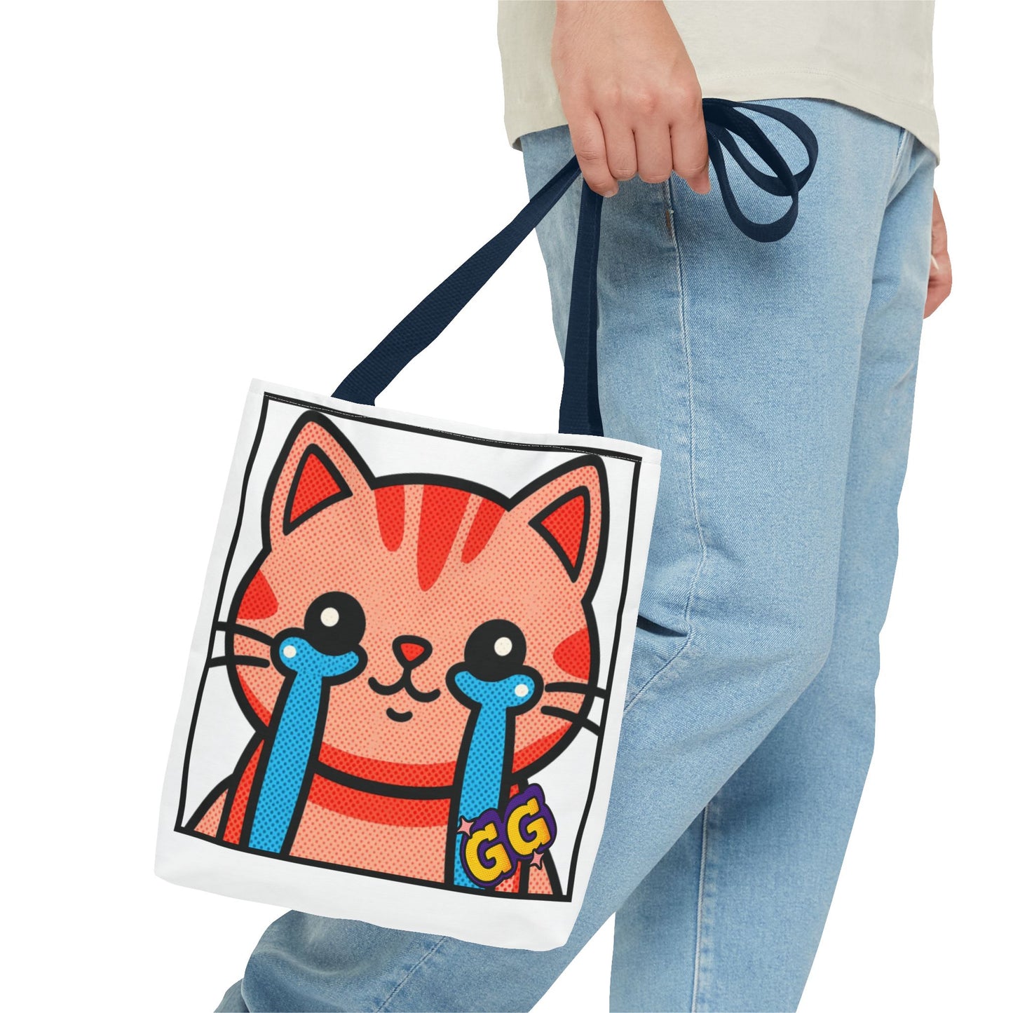 Good Game Tears of Joy - Cute Crying Cat Tote Bag – Kawaii Pop Art Cat Emote GG