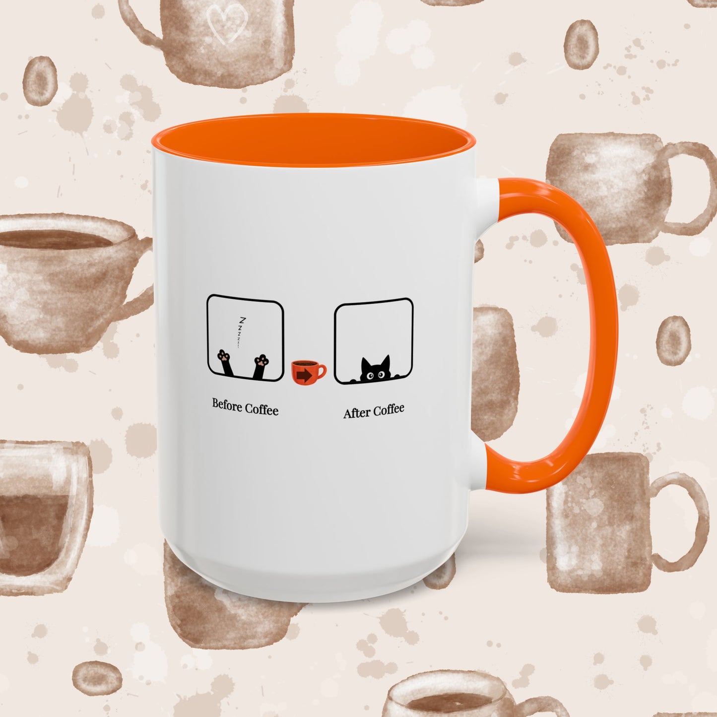 Coffee Mug — "Before Coffee / After Coffee" Cat Accent Mug (11/15oz)