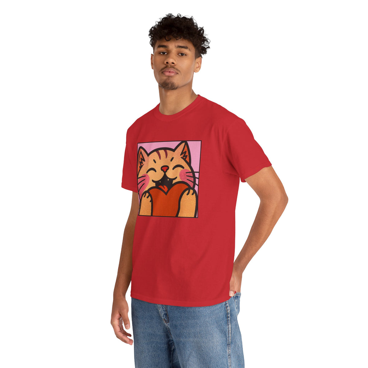 Cute Cat Holding Heart T‑Shirt — Cute Kitty Love Graphic Tee