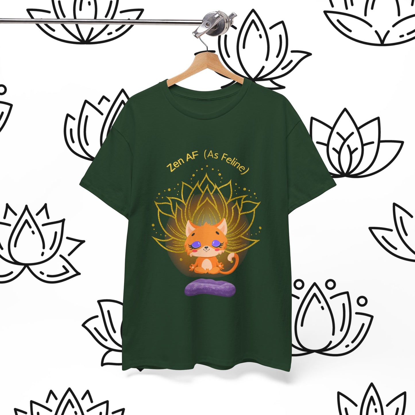 Zen AF (As Feline) Unisex Heavy Cotton Tee, Meditation Shirt, Cat Lover Gift, Spiritual Clothing, Mindfulness Apparel