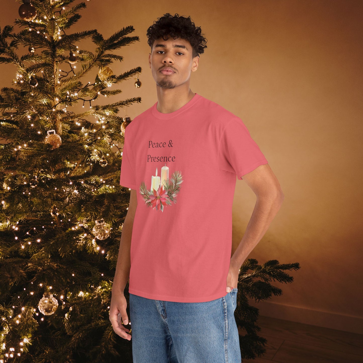 Peace & Presence Cozy Tee — Holiday Floral Christmas T‑Shirt, Cozy Christmas Aesthetic
