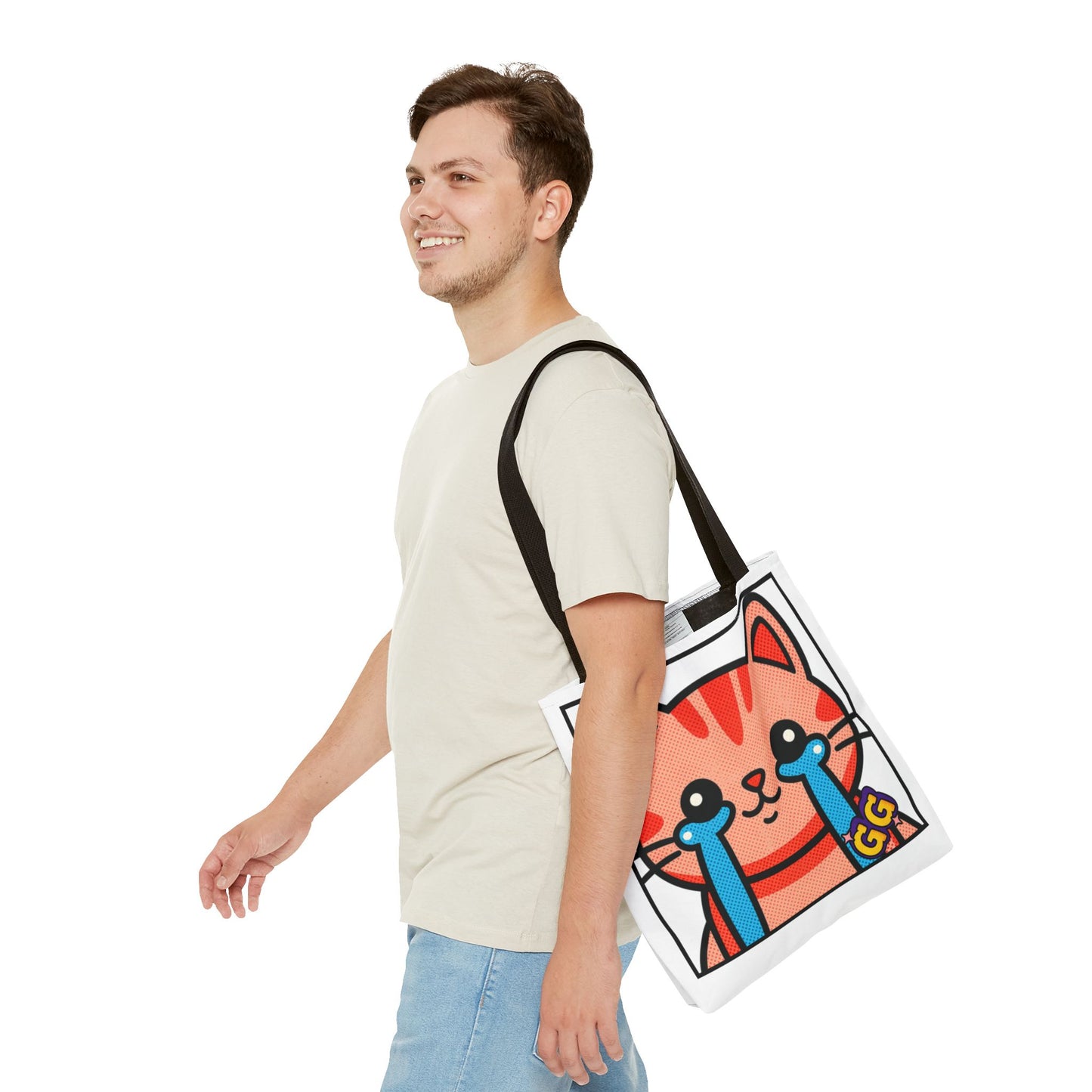 Good Game Tears of Joy - Cute Crying Cat Tote Bag – Kawaii Pop Art Cat Emote GG