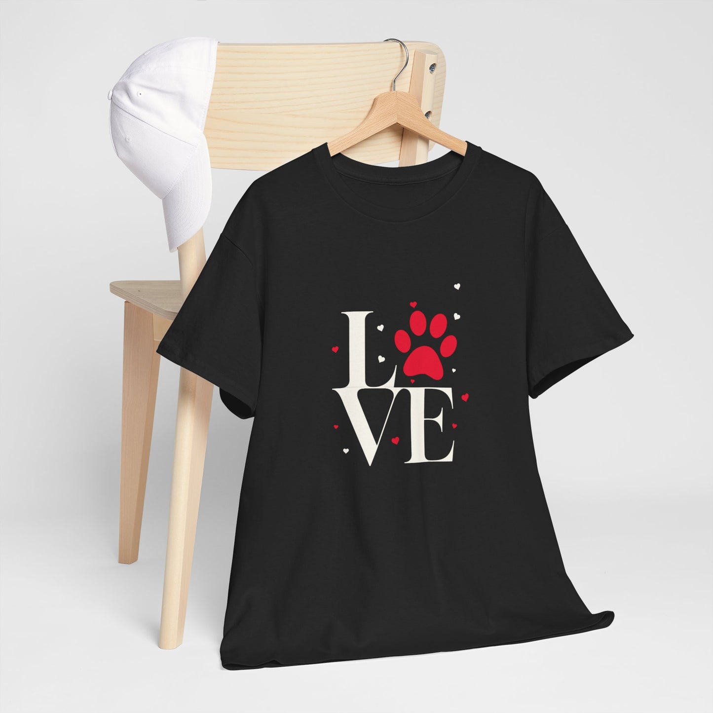 Love Paw T-Shirt — Cute Red Paw Print "LOVE" Graphic Tee for Pet Lovers