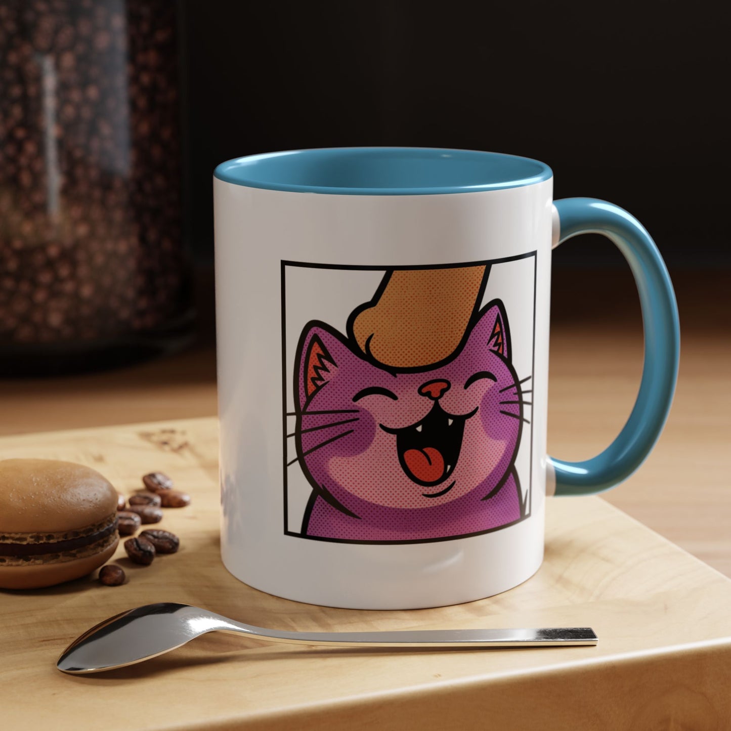 Pet Me, Purrfectly Happy Twitch Emote Cat Accent Coffee Mug – Cute Smiling Cat Illustration (11/15oz)