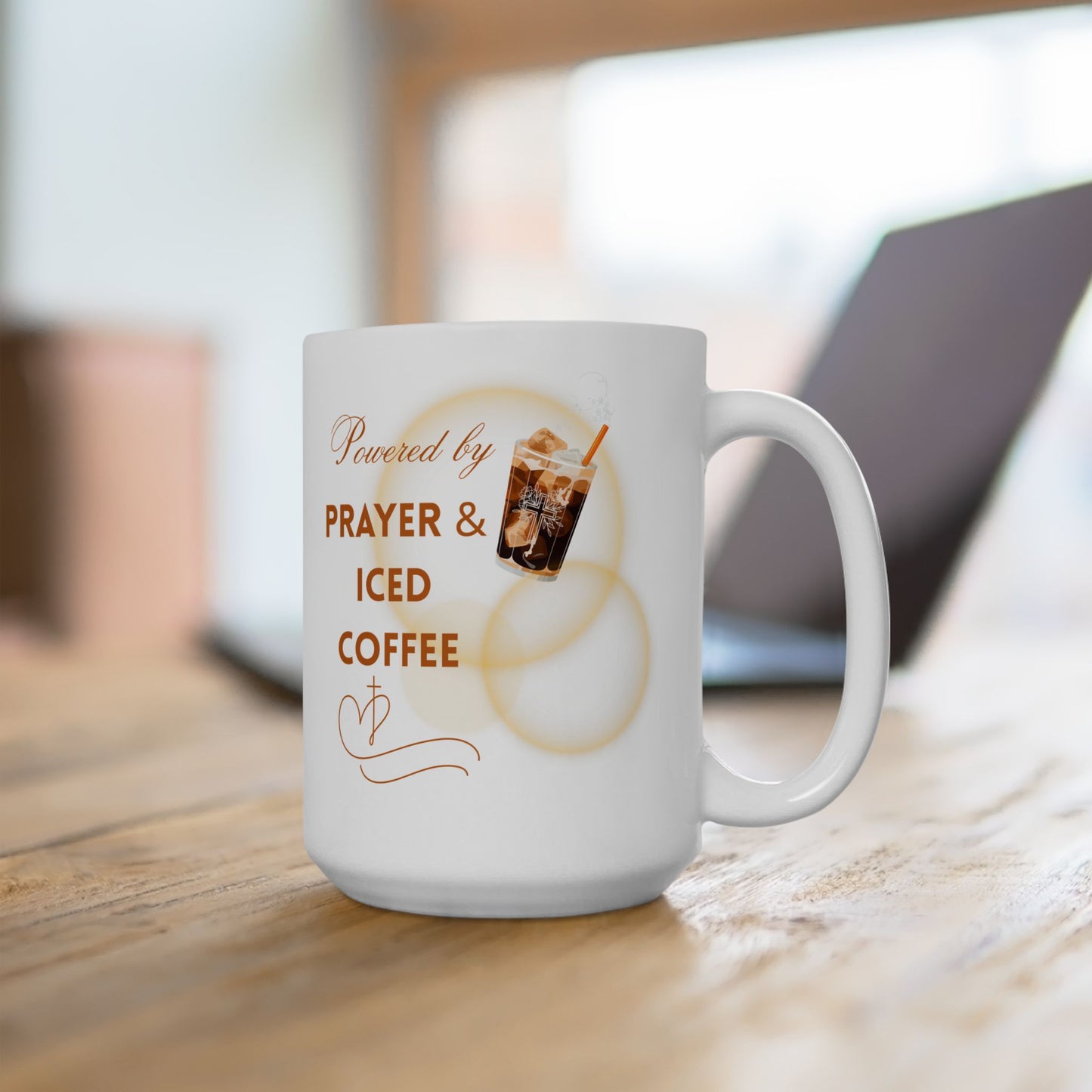 Powered by Brayer & Iced Coffee - Inspirational Christian Mug for Believers and Caffeine Enthusiast - Iced Coffee Lovers, Coffee Cup for Gift, Custom Mug, Inspirational Drinkware, Perfect for Holidays