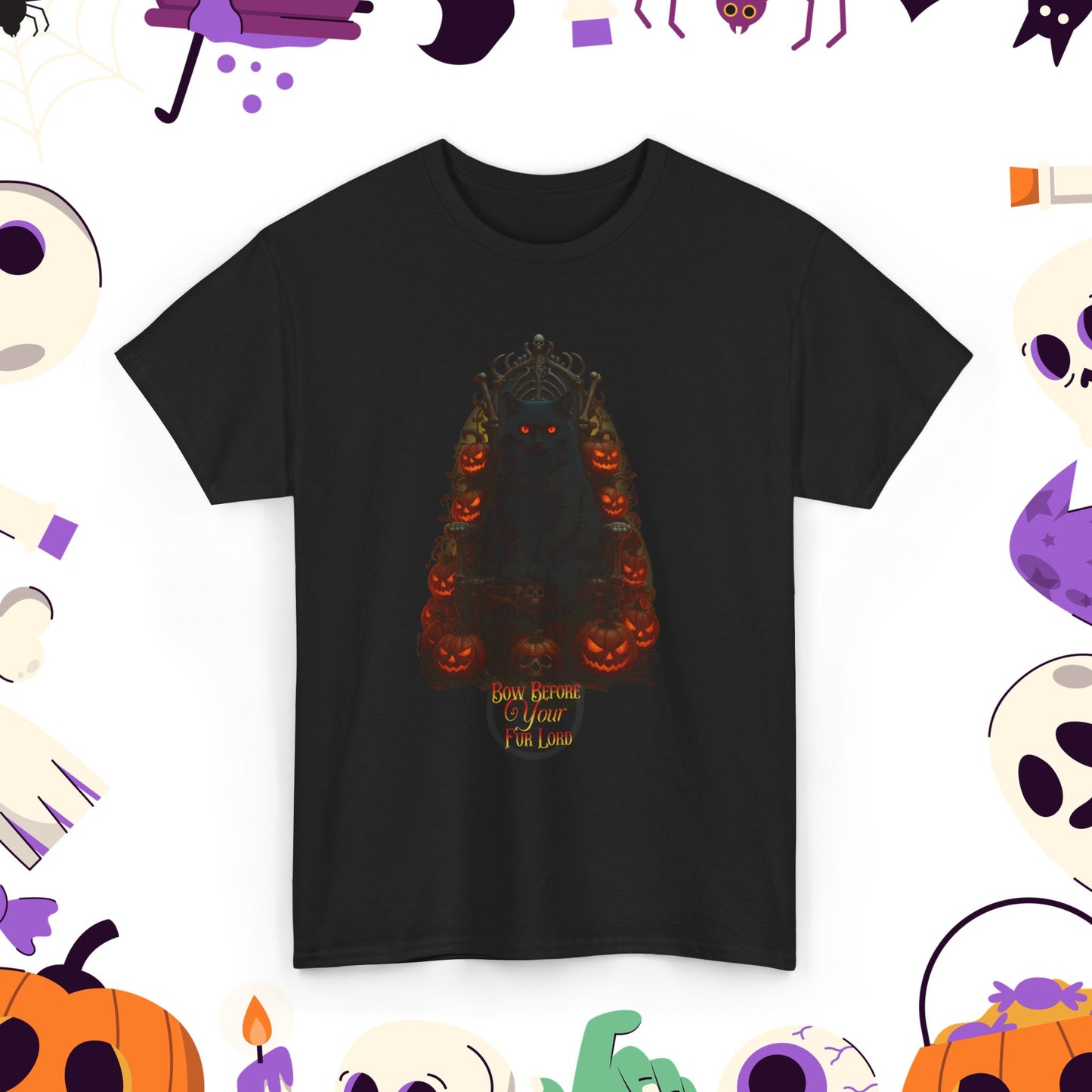 Bow Before Your Fur Lord - Spooky Autumn Tee, Witchy T-Shirt, Halloween Shirt, Festive Cotton Apparel, Unisex Graphic Tee