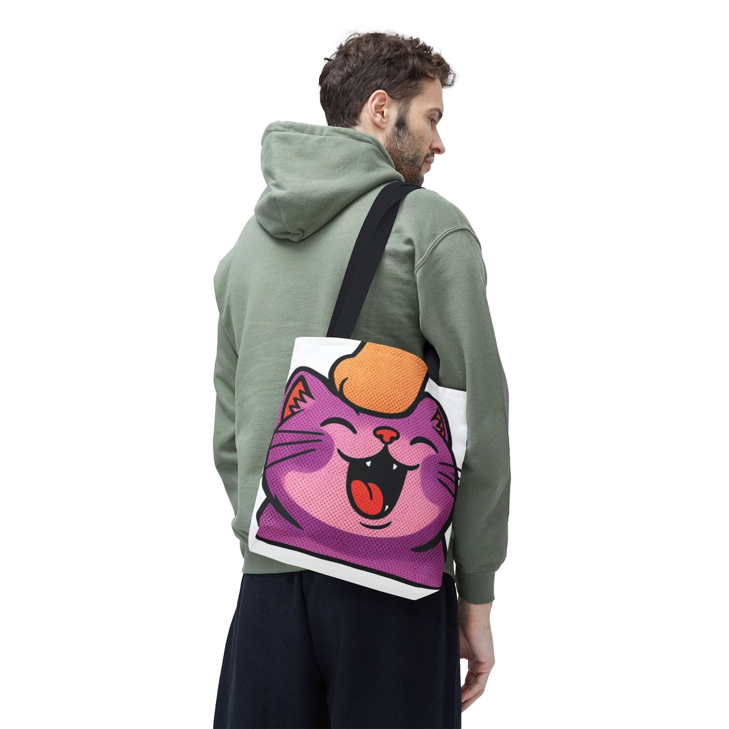 Happy Purple Cat Tote Bag — Cute Kawaii Cat Face AOP Tote
