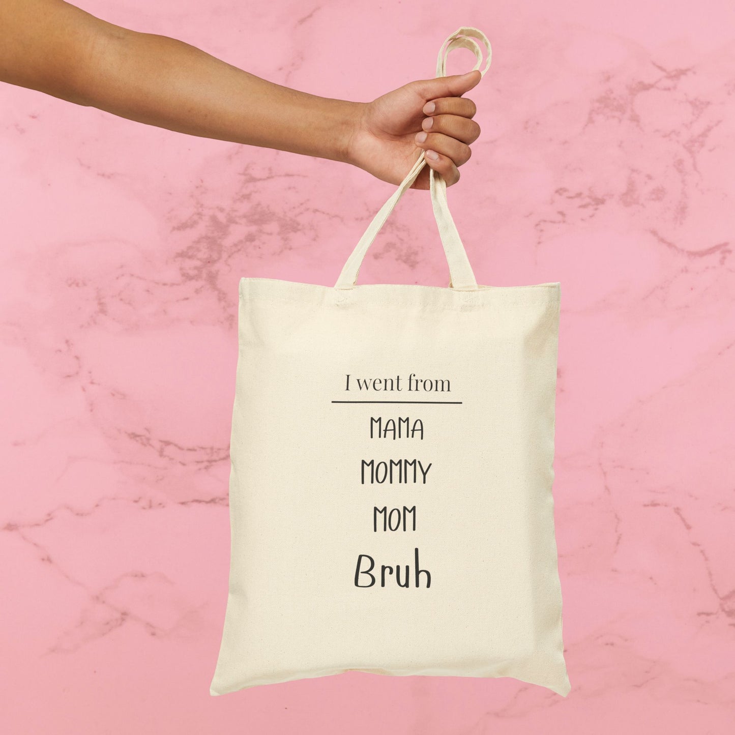 Tote Bag — "I went from Mama Mommy Mom Bruh" Funny Mom Quote Canvas Tote