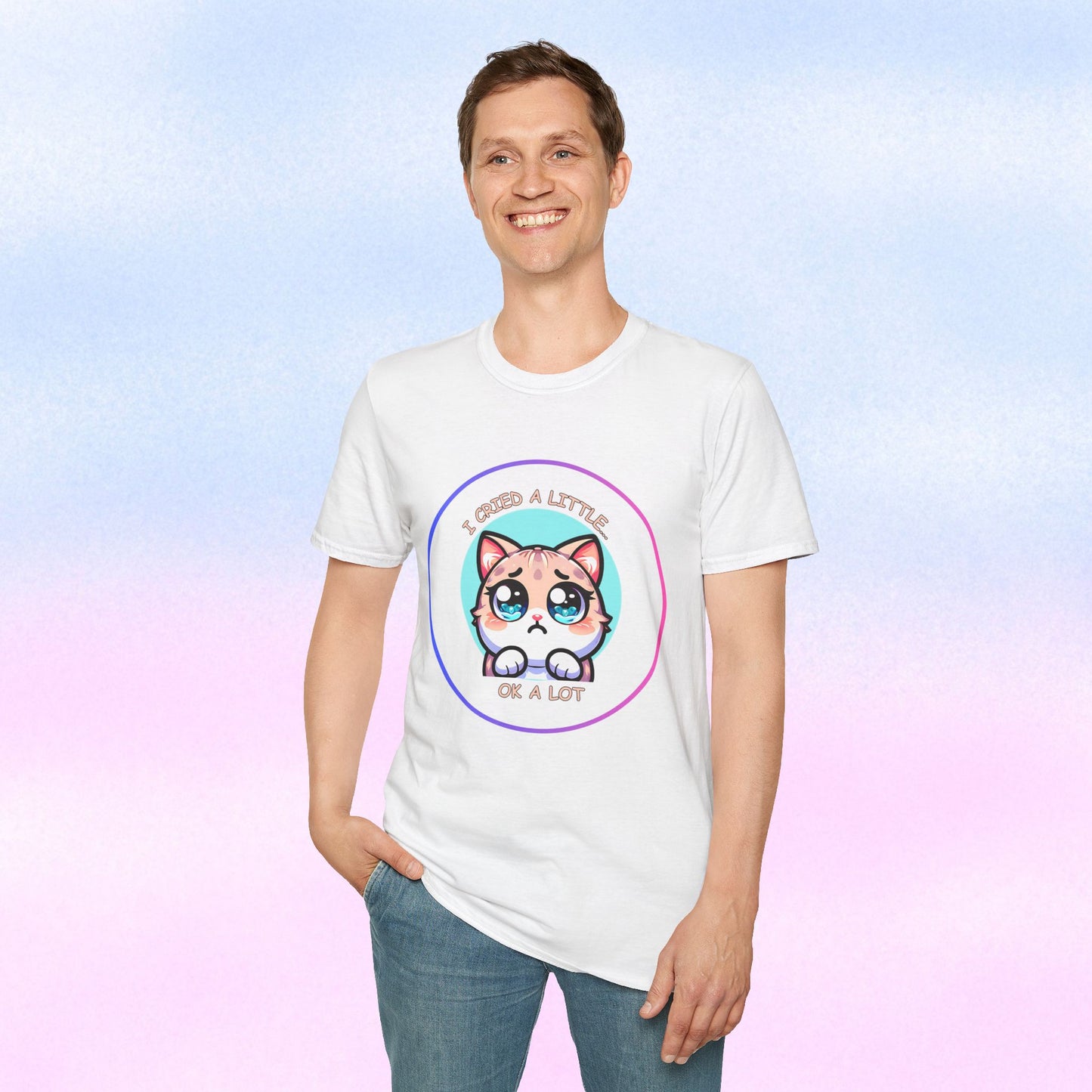 I Cried a Little.... OK a Lot - Sad Kawaii Cat Illustration T-Shirt | Cute Crying Kitty Graphic