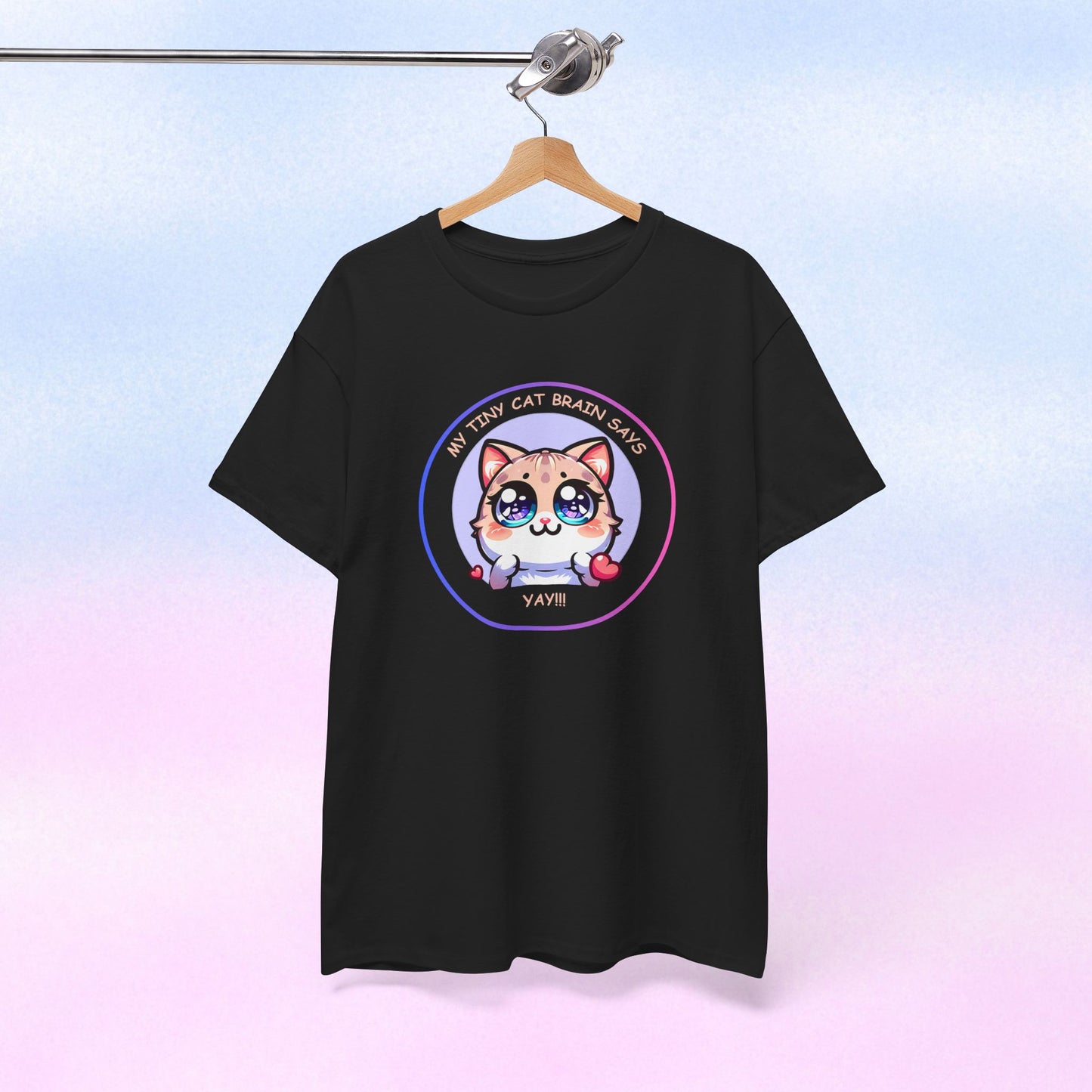 Kawaii Cat Mood Emote Tee — "My Tiny Cat Brain Says, Yay!"