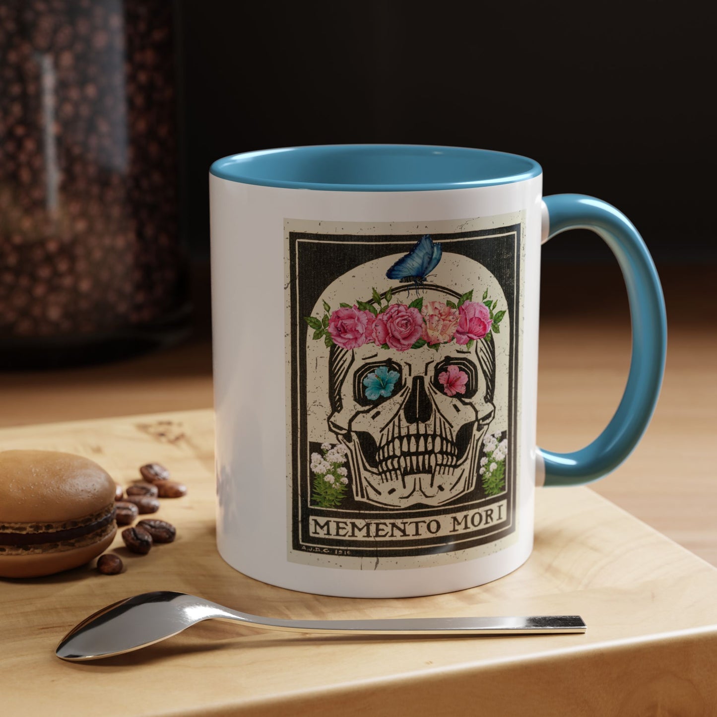 Memento Mori Coffee Mug, Floral Skull Mug, Gothic Gift, Day of the Dead Decor, Vintage Style Drinkware, Unique Kitchenware