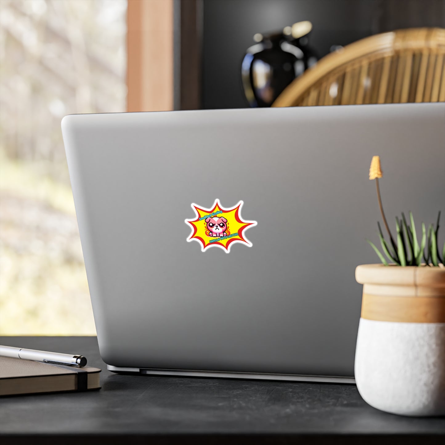 Small but Sizzling Bulldog Vinyl Decal — Fiery Pink Kiss-Cut Sticker