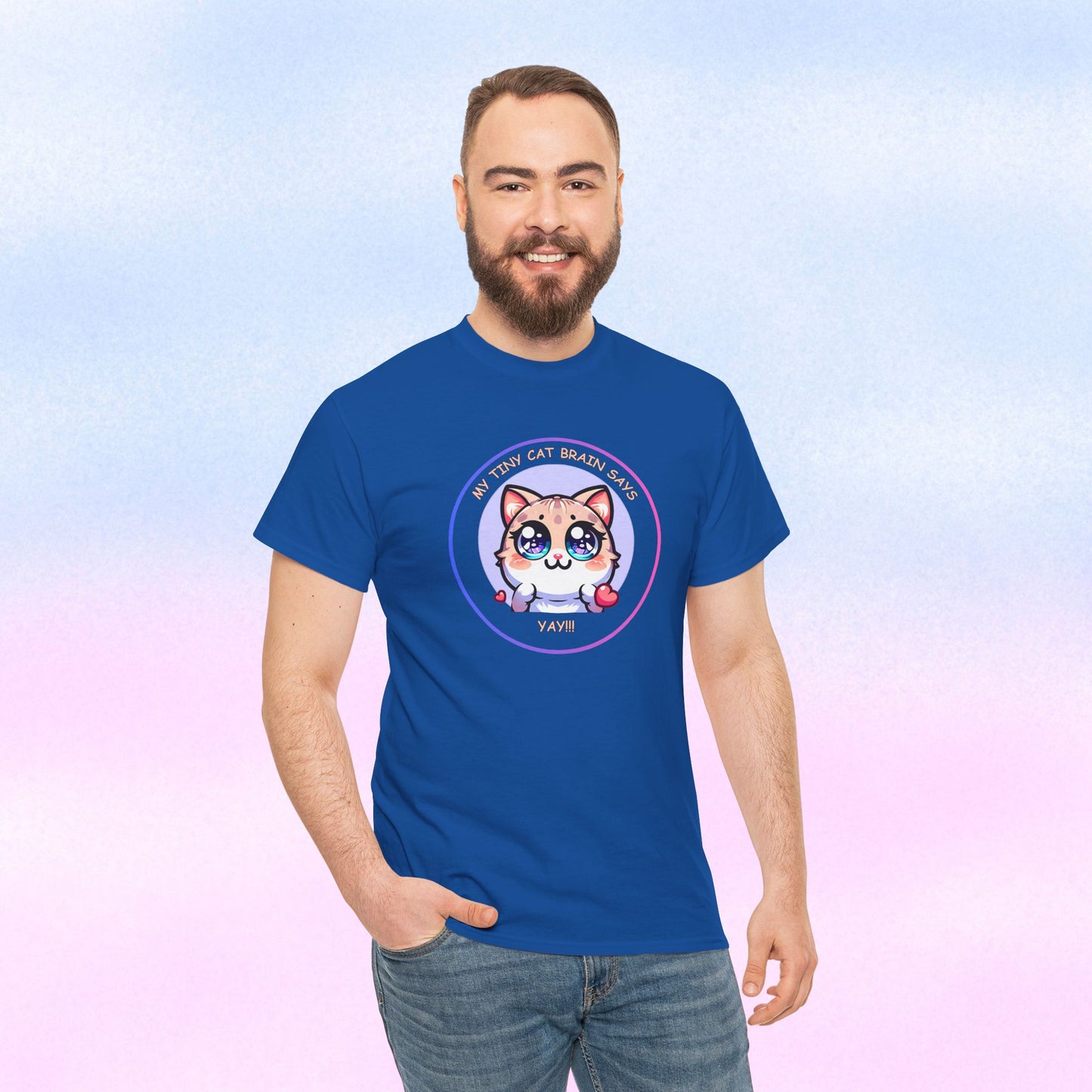 Kawaii Cat Mood Emote Tee — "My Tiny Cat Brain Says, Yay!"