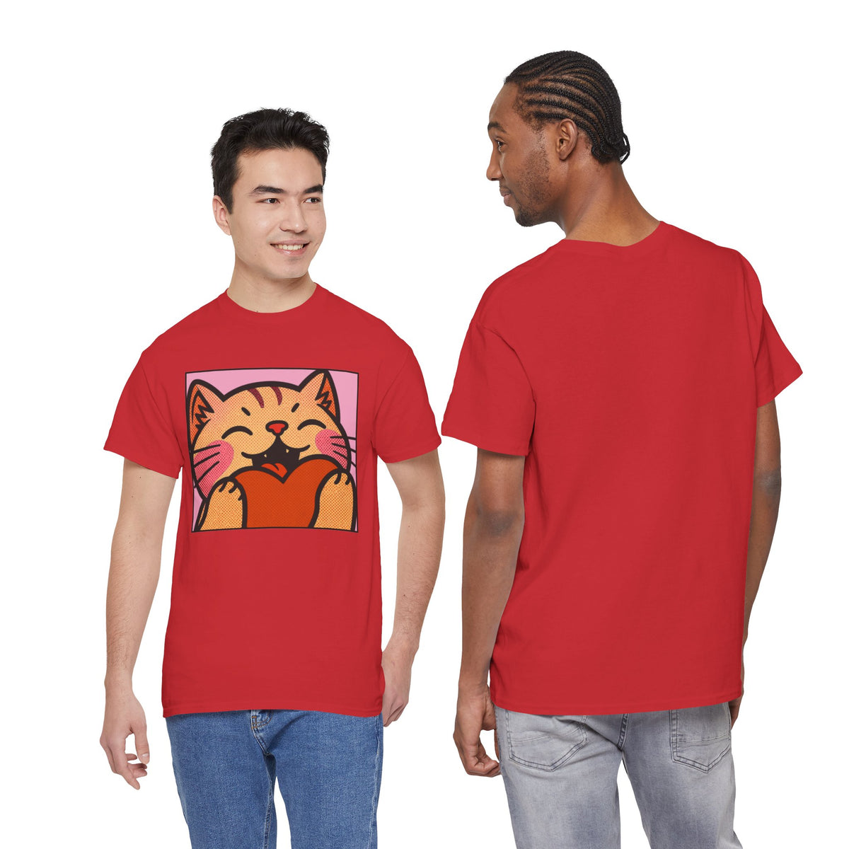 Cute Cat Holding Heart T‑Shirt — Cute Kitty Love Graphic Tee