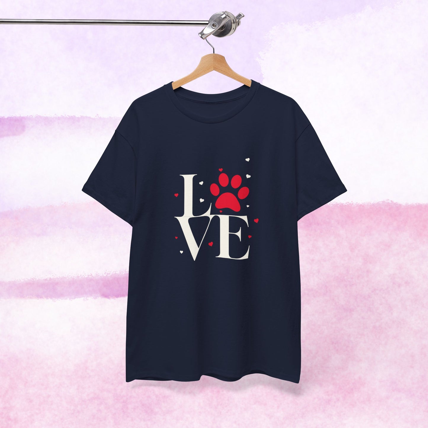 Love Paw T-Shirt — Cute Red Paw Print "LOVE" Graphic Tee for Pet Lovers