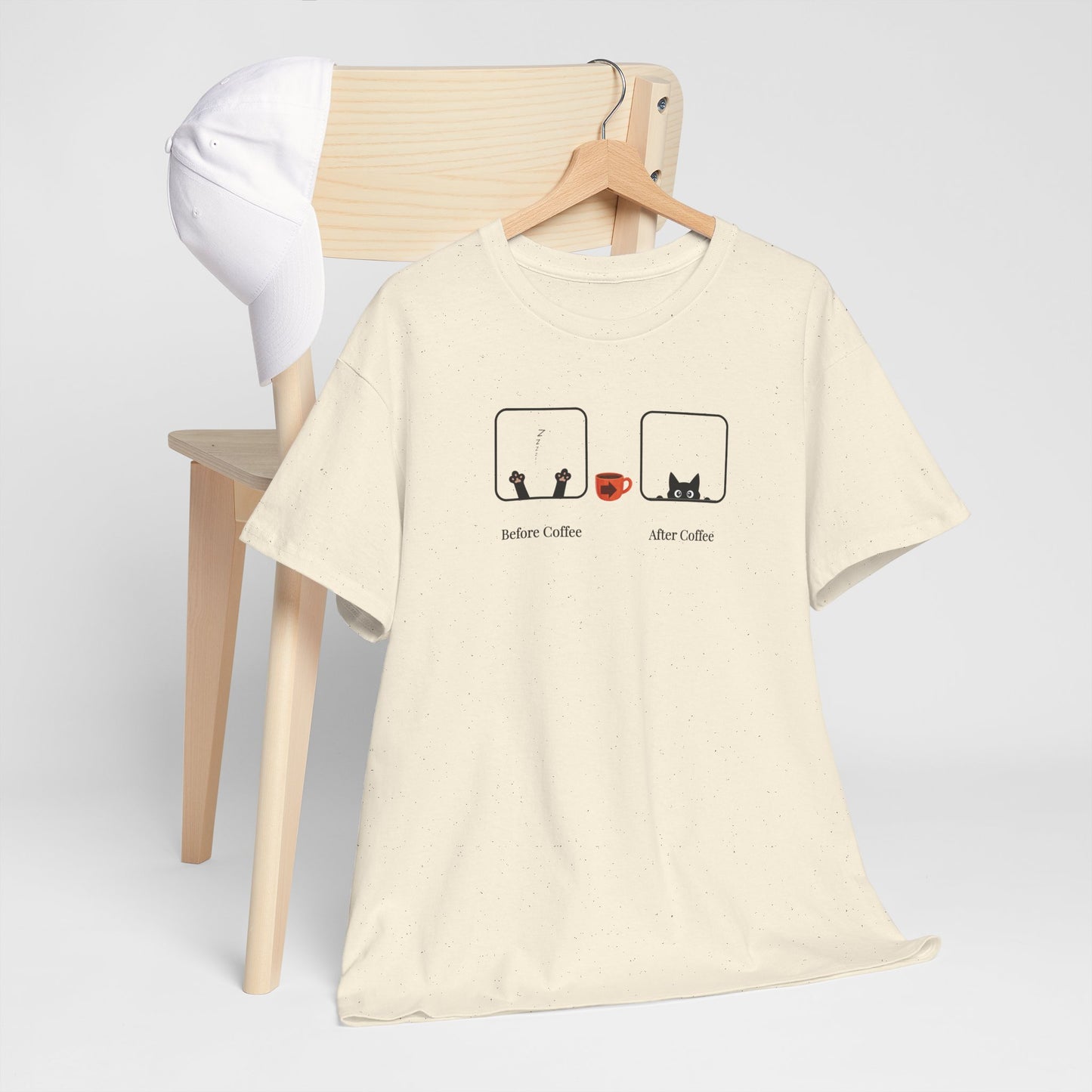 Before Coffee / After - Minimalist Coffee Cat Lover Graphic Tee