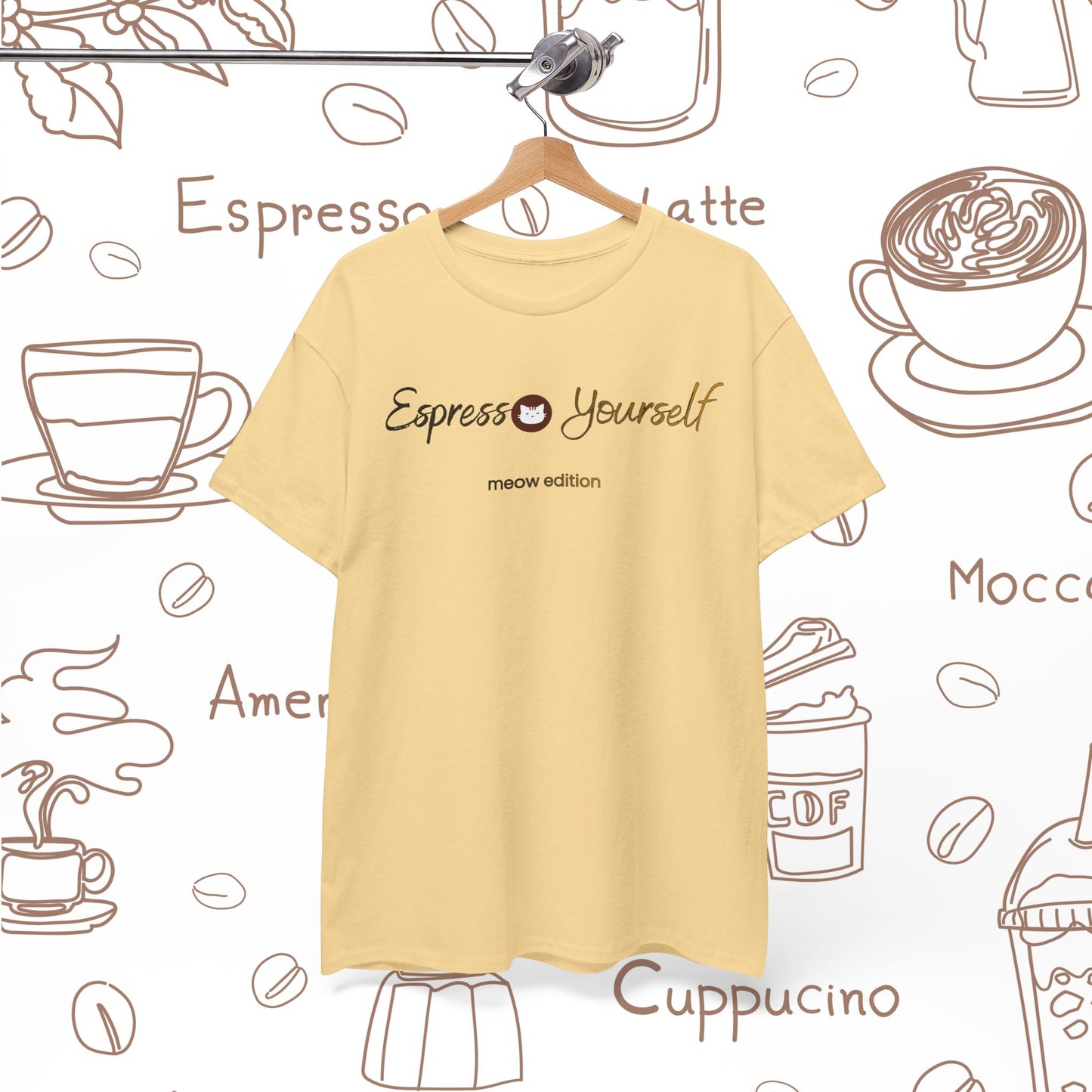 "Espresso Yourself Meow Edition" Coffee Cat T-Shirt — Minimalist Tee, Baristas Gift, Espresso Lovers