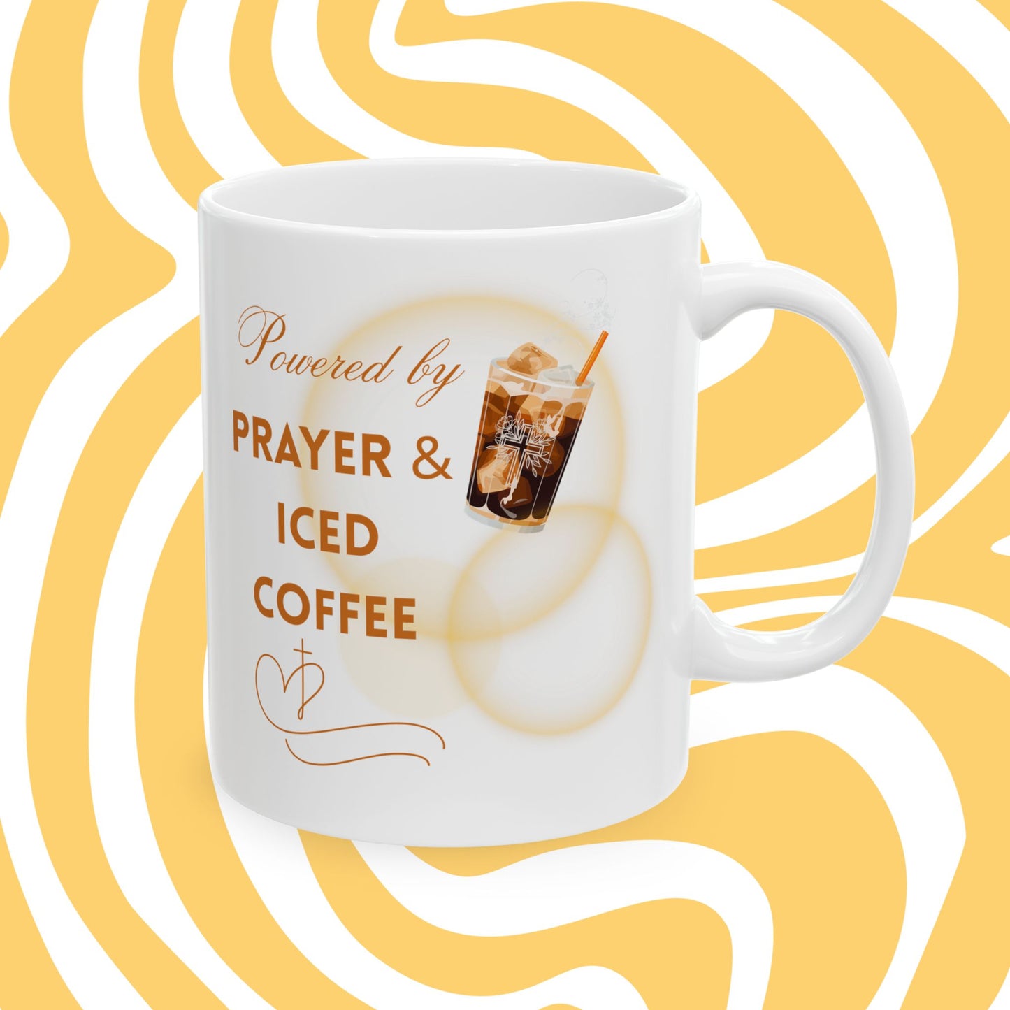Powered by Brayer & Iced Coffee - Inspirational Christian Mug for Believers and Caffeine Enthusiast - Iced Coffee Lovers, Coffee Cup for Gift, Custom Mug, Inspirational Drinkware, Perfect for Holidays
