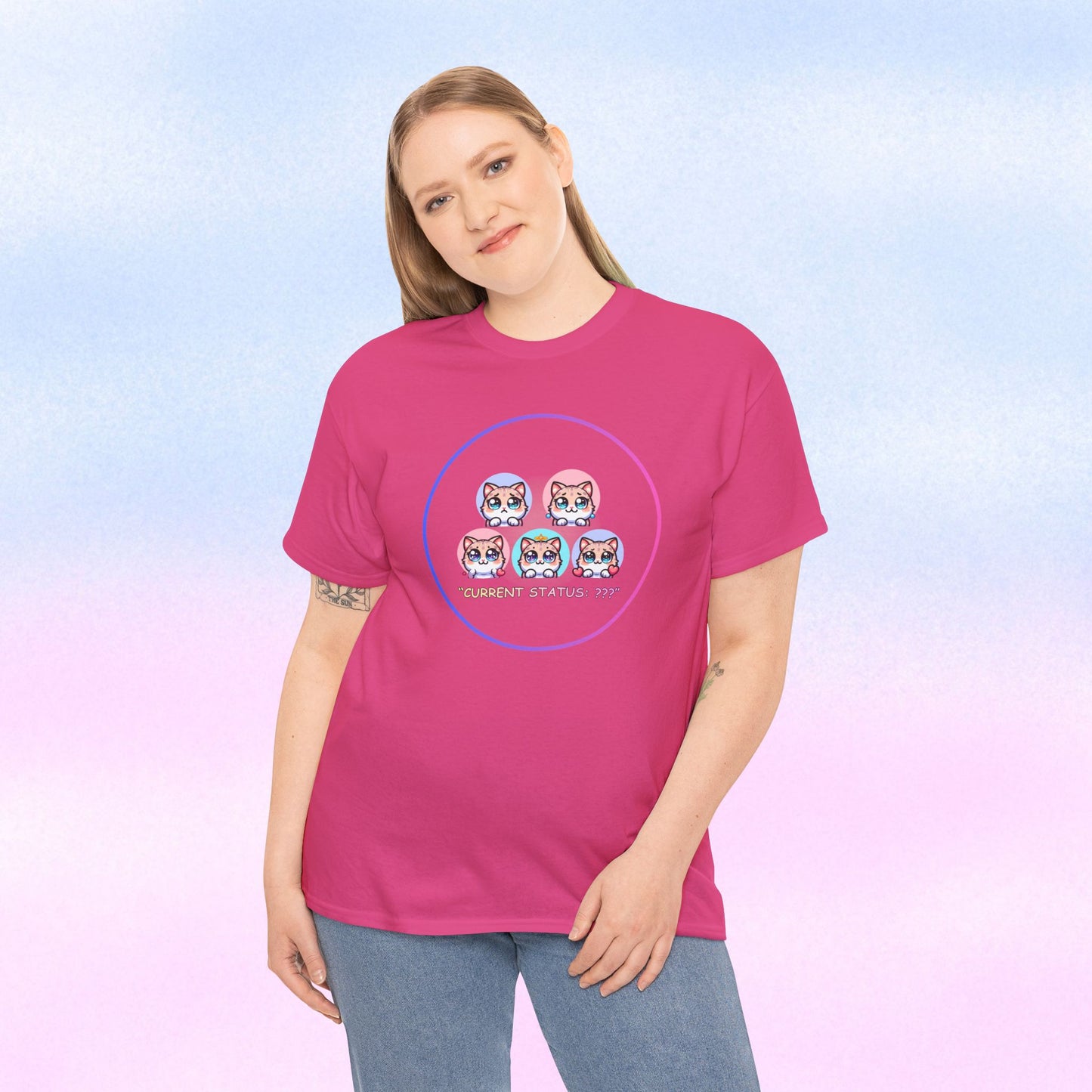 Cat Mood Tee — "Current Status: ???" Cute Kawaii Cat Faces T-Shirt