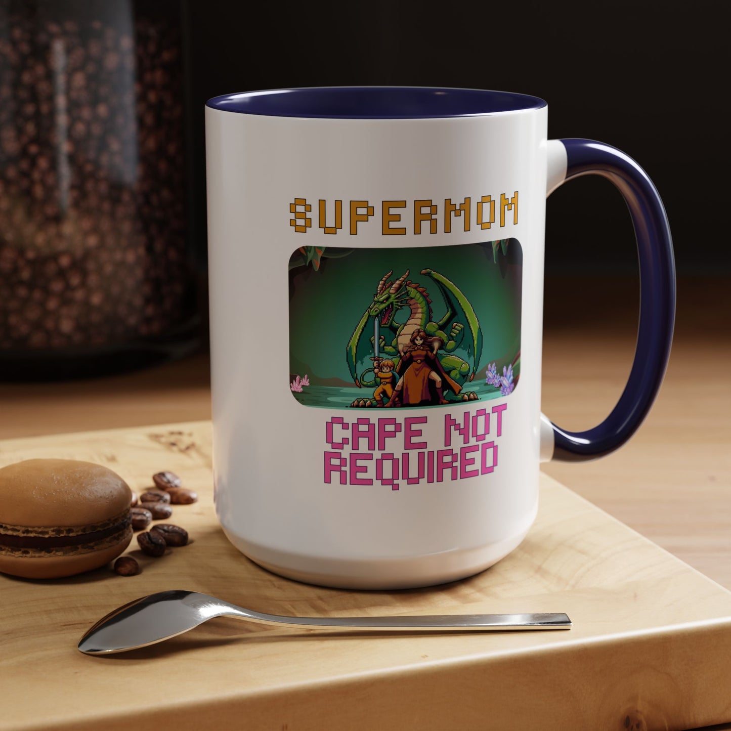 Dungeon Crawling Coffee Mug — "Supermom: Cape Not Required" Accent Mug (11/15oz)