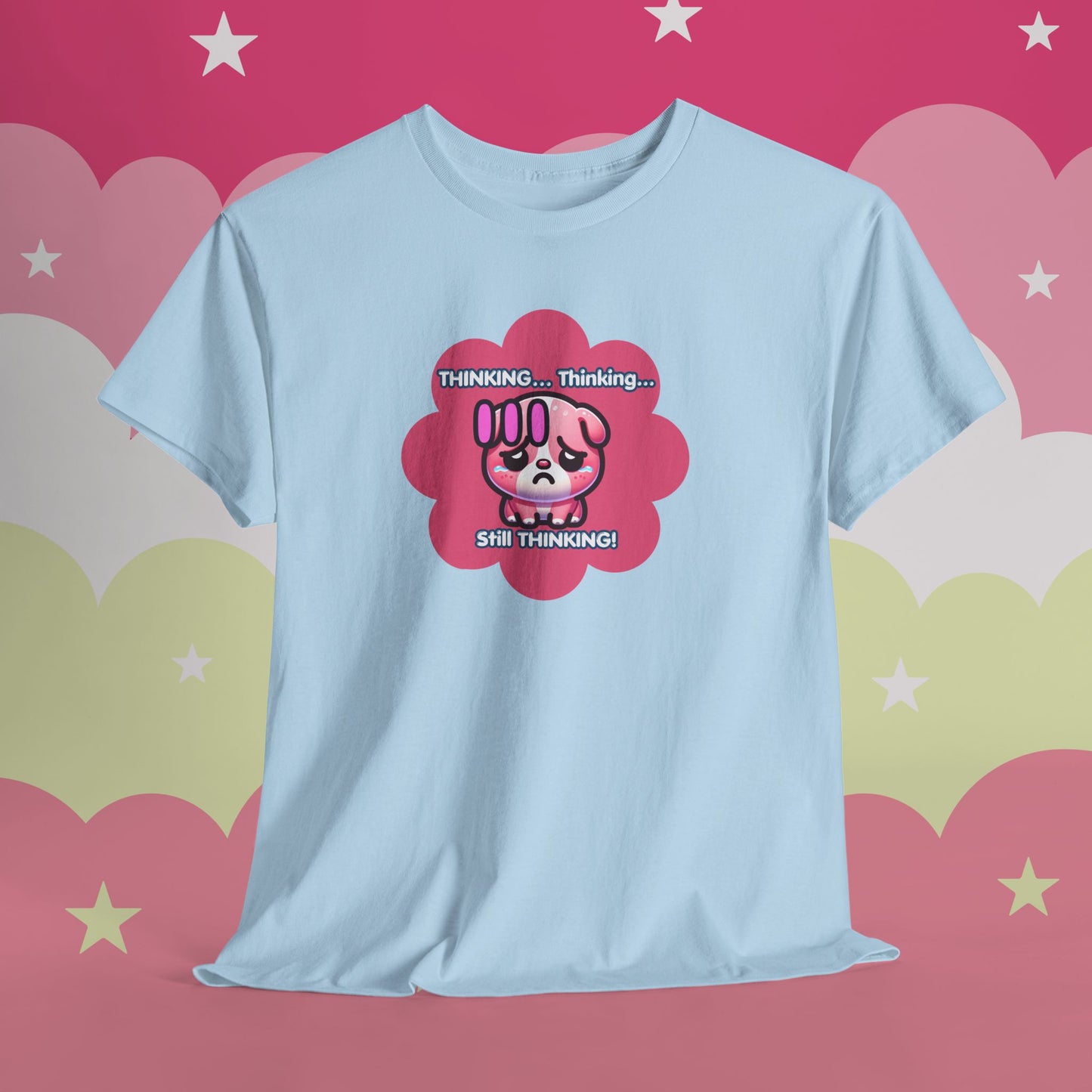Contemplating Pink Bulldog Emote "Thinking... Still Thinking!" MoodT-Shirt