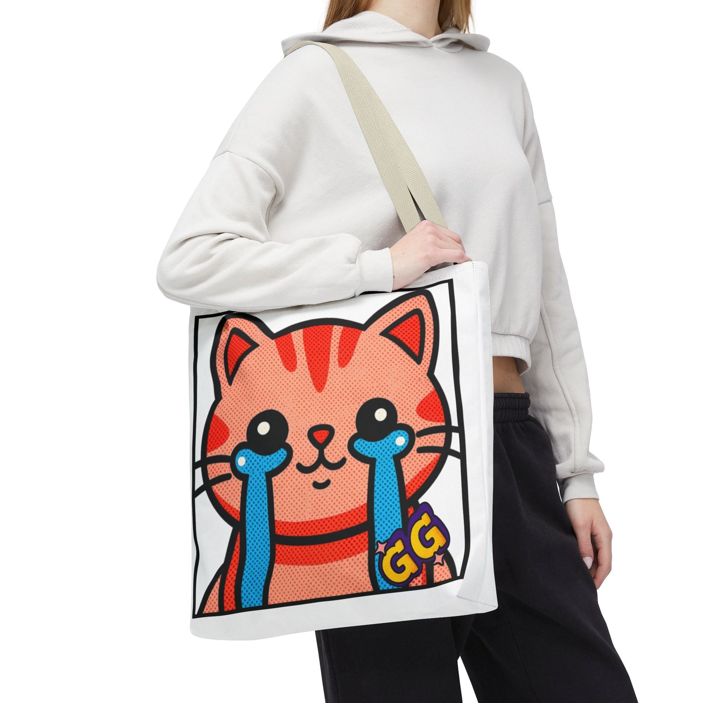 Good Game Tears of Joy - Cute Crying Cat Tote Bag – Kawaii Pop Art Cat Emote GG