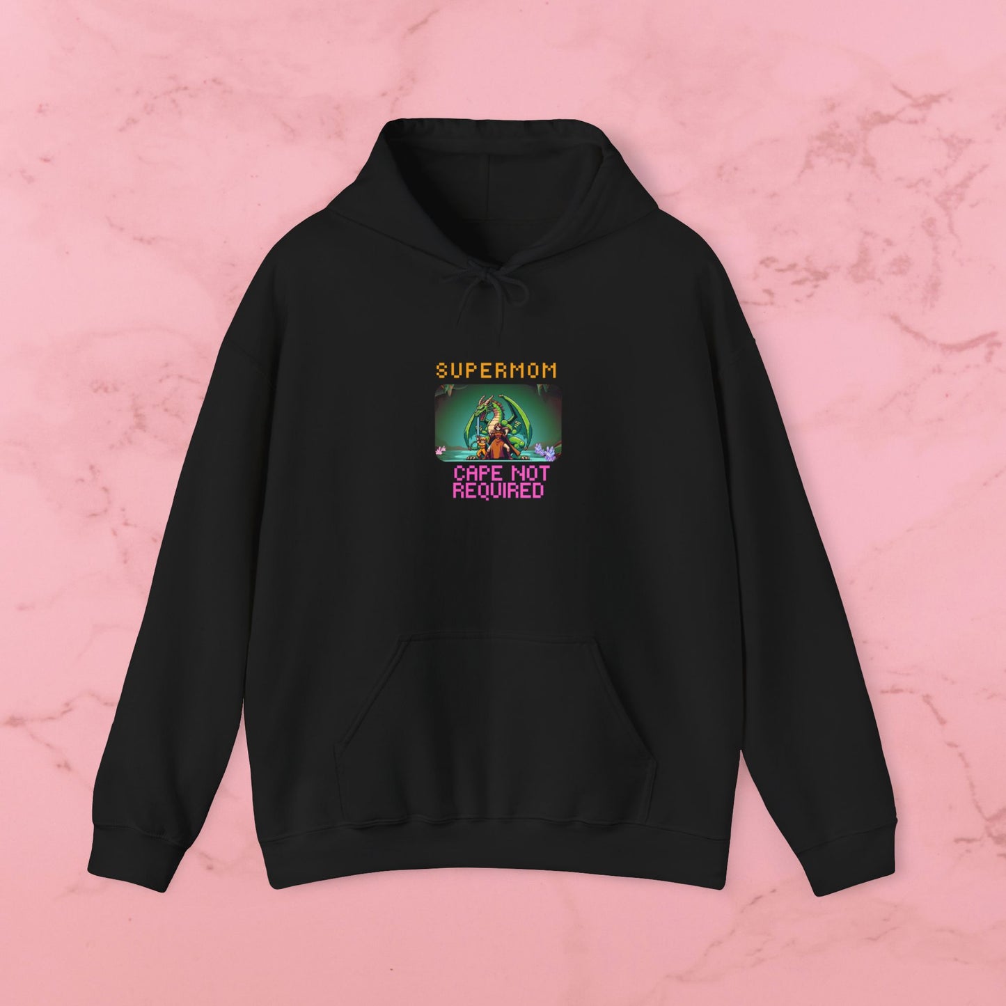 Supermom Hoodie – "Cape Not Required" Retro Neon Mom Hoodie