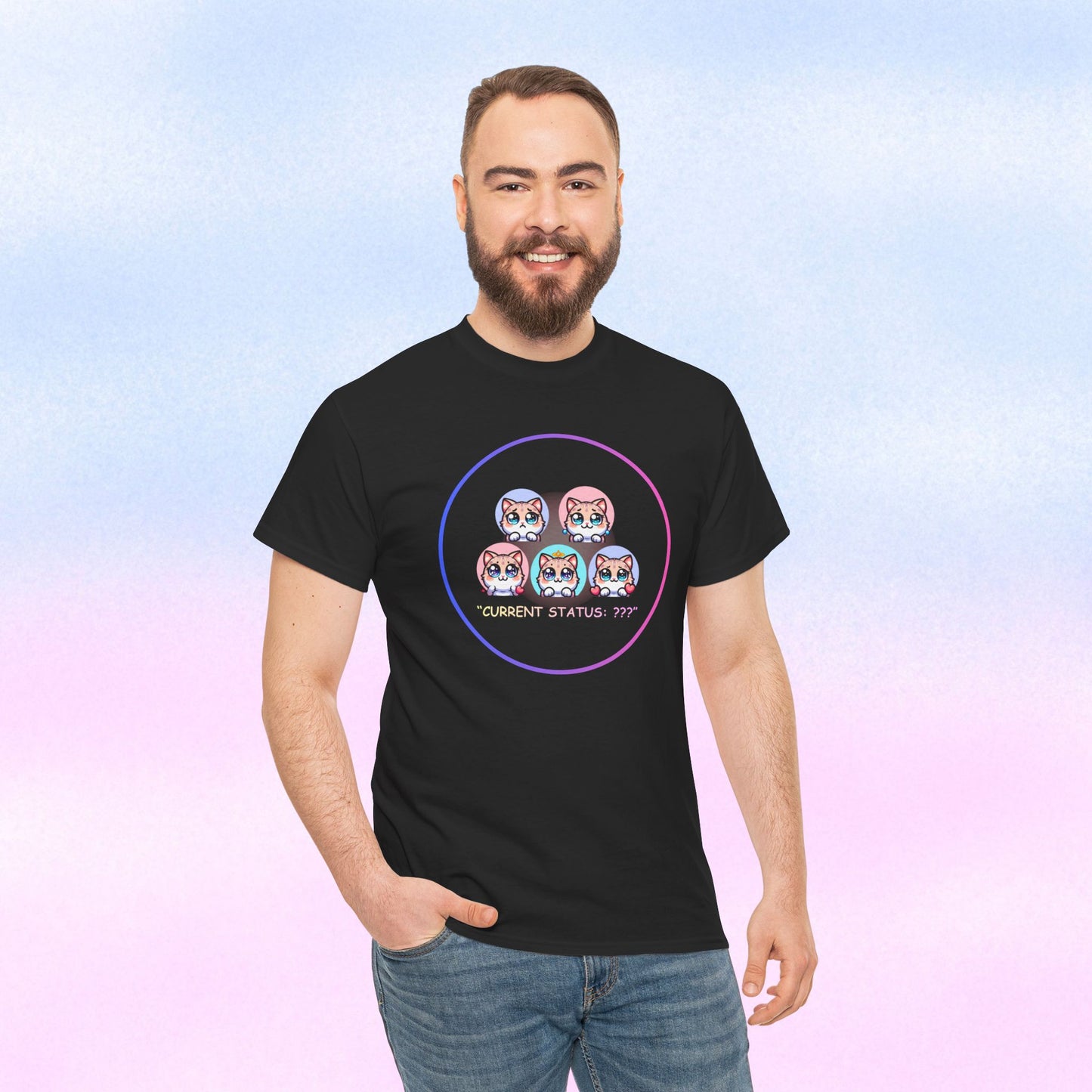 Cat Mood Tee — "Current Status: ???" Cute Kawaii Cat Faces T-Shirt