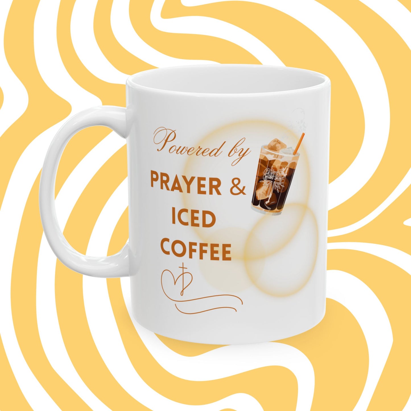 Powered by Brayer & Iced Coffee - Inspirational Christian Mug for Believers and Caffeine Enthusiast - Iced Coffee Lovers, Coffee Cup for Gift, Custom Mug, Inspirational Drinkware, Perfect for Holidays
