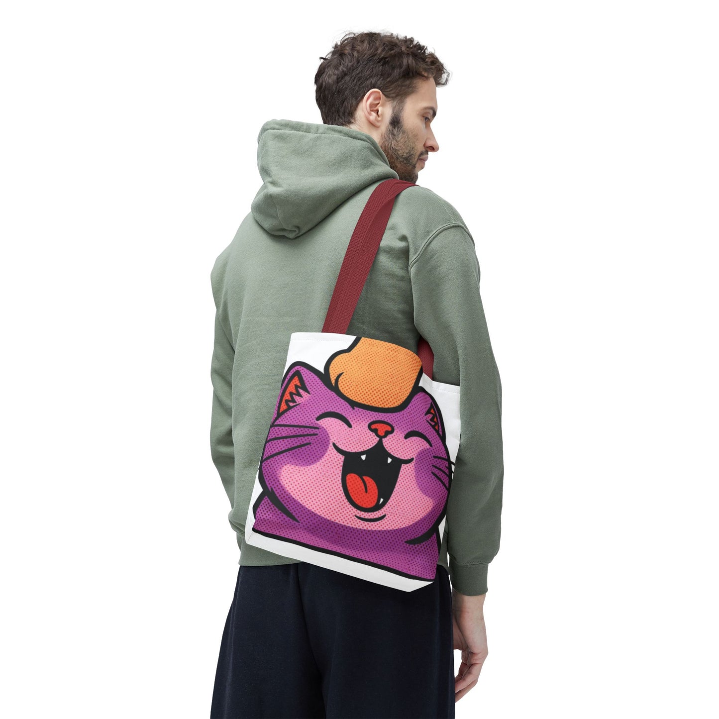 Happy Purple Cat Tote Bag — Cute Kawaii Cat Face AOP Tote