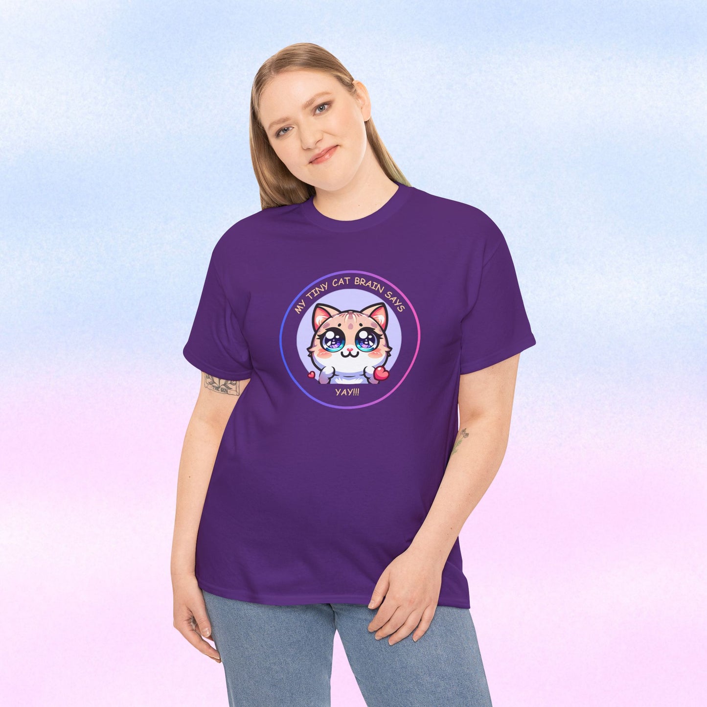Kawaii Cat Mood Emote Tee — "My Tiny Cat Brain Says, Yay!"