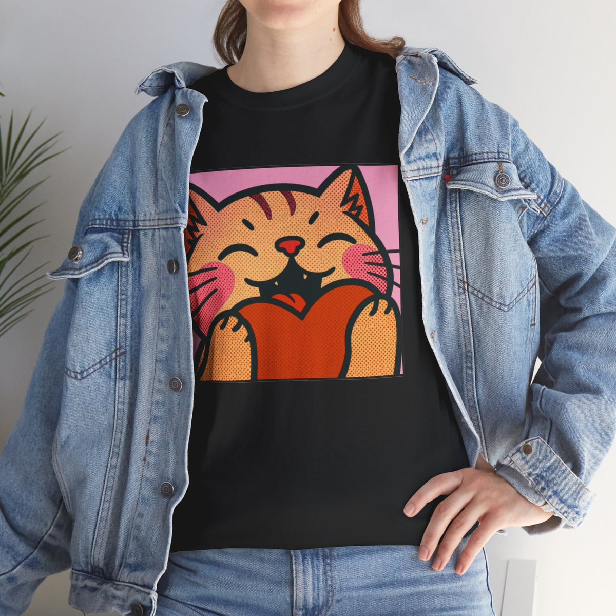 Cute Cat Holding Heart T‑Shirt — Cute Kitty Love Graphic Tee