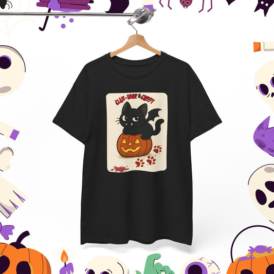 Claw-Some and Creepy - Halloween Cat Tee, Black Cat T-Shirt, Pumpkin Graphic Tee, Spooky Season Apparel, Cute Halloween Gift