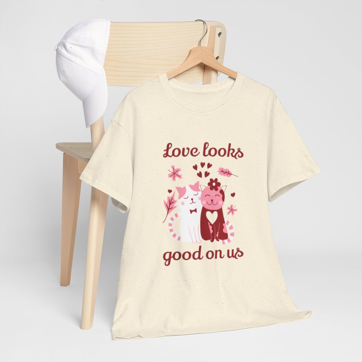 Love Looks Good On Us Tee — Romantic Cat Heart Valentine T-Shirt
