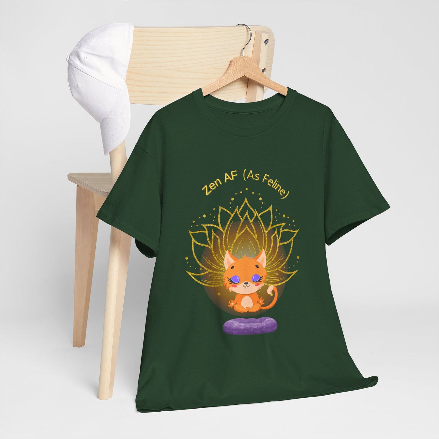 Zen AF (As Feline) Unisex Heavy Cotton Tee, Meditation Shirt, Cat Lover Gift, Spiritual Clothing, Mindfulness Apparel