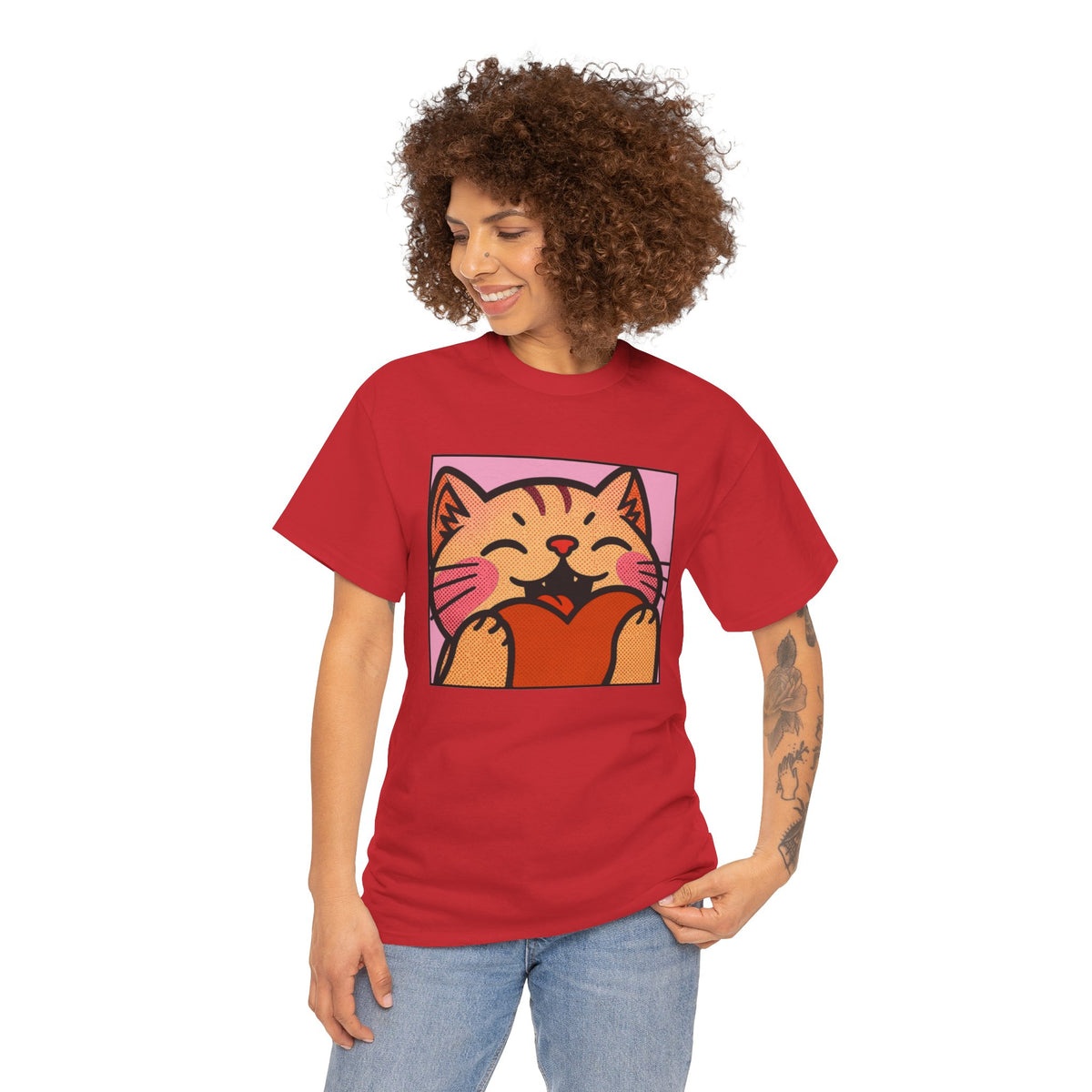 Cute Cat Holding Heart T‑Shirt — Cute Kitty Love Graphic Tee