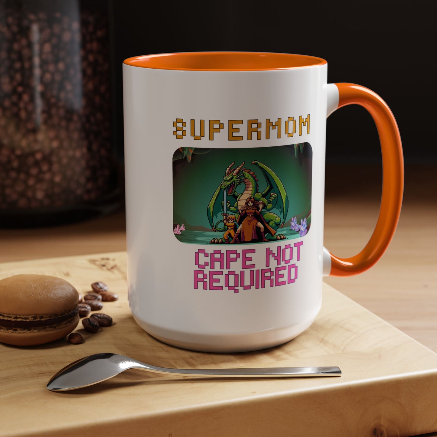 Dungeon Crawling Coffee Mug — "Supermom: Cape Not Required" Accent Mug (11/15oz)