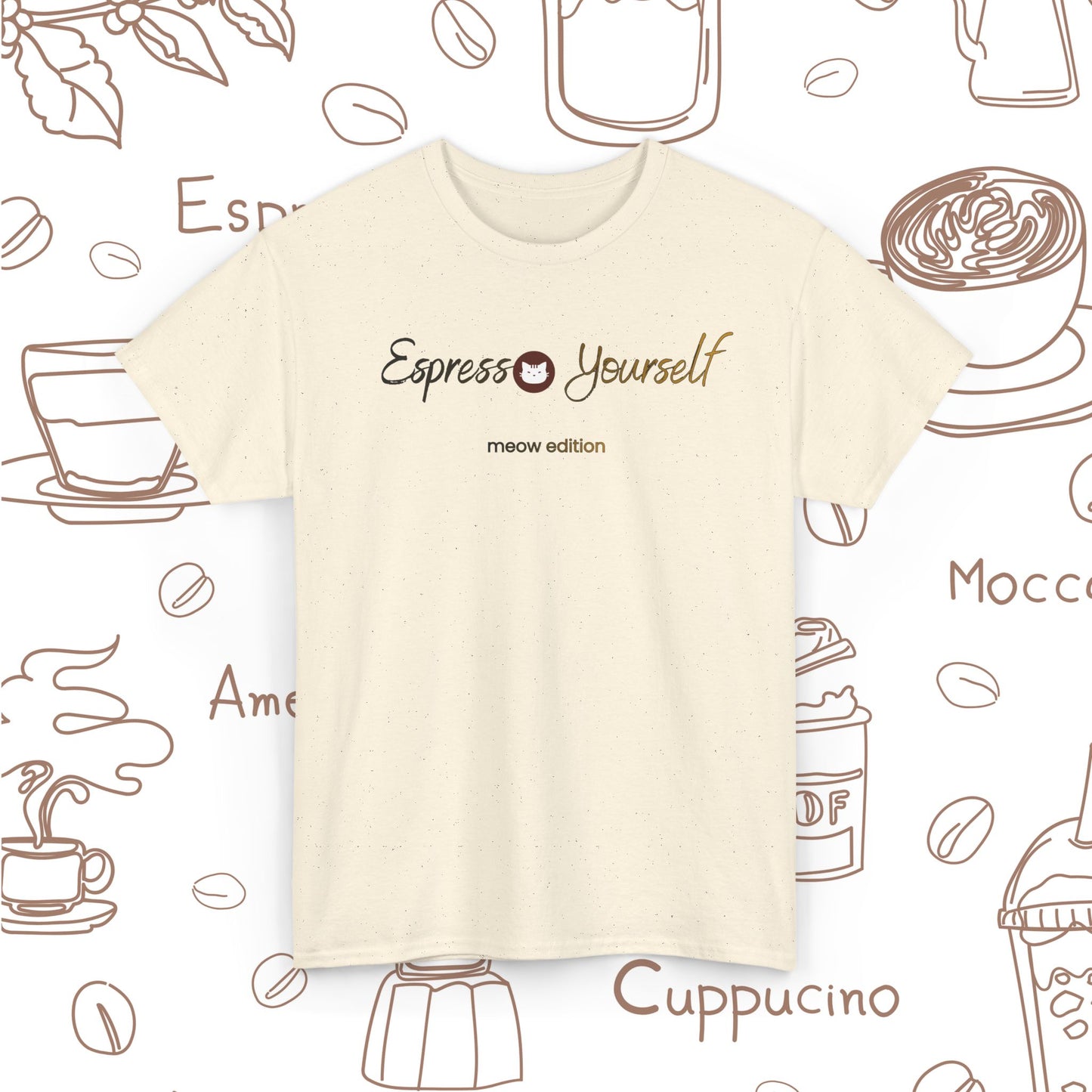 "Espresso Yourself Meow Edition" Coffee Cat T-Shirt — Minimalist Tee, Baristas Gift, Espresso Lovers